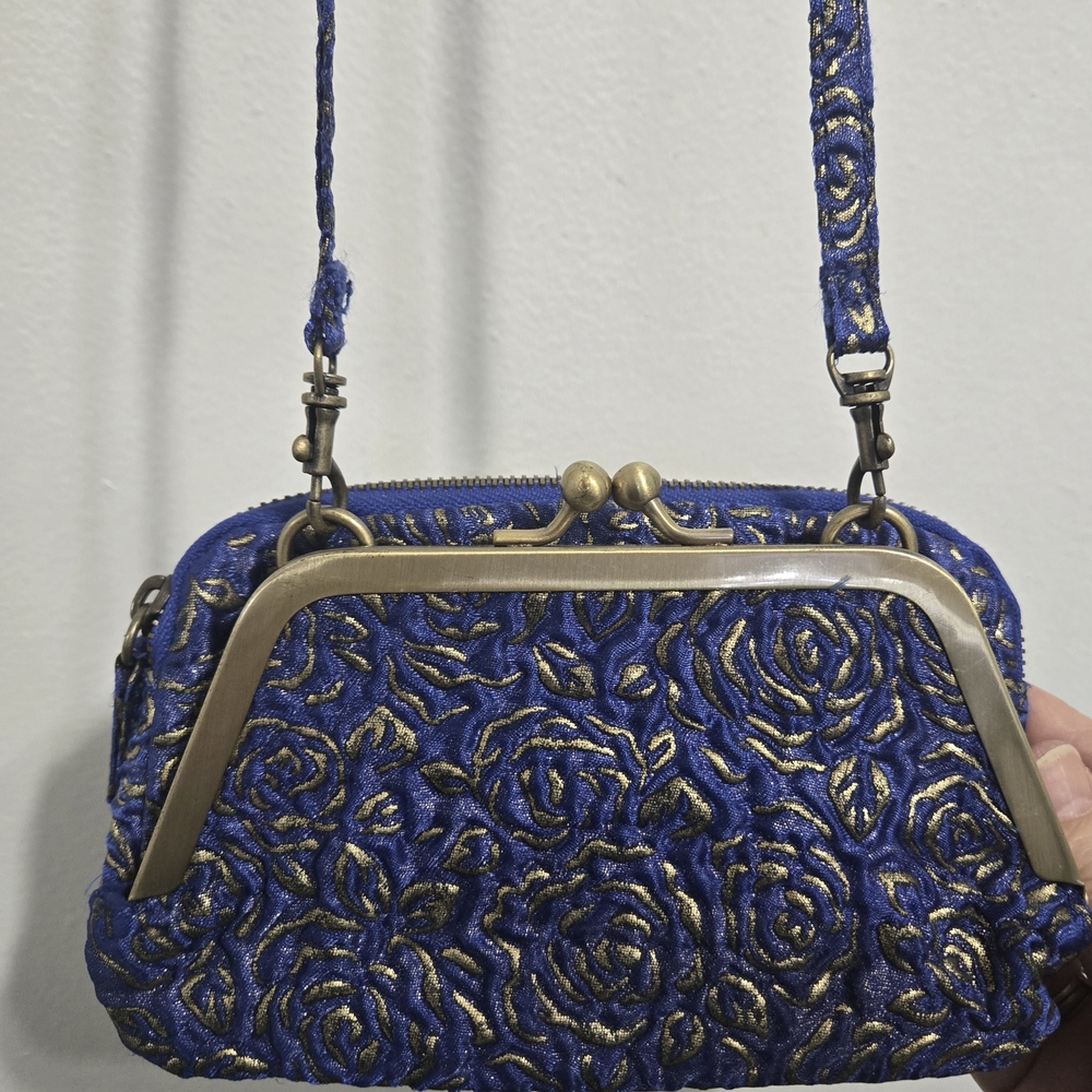 Elegant Blue and Gold Floral Women's Wallet/Clutch